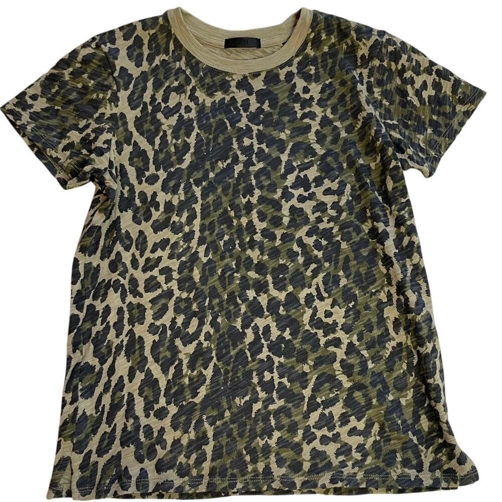 ATM Army Camo & Cheetah Print Short Sleeve Cotton Crew Neck Tee Size XS Y2K